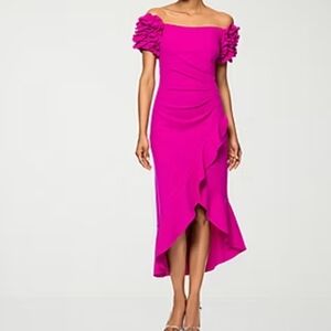 DJ JAZ Off The Shoulder Midi Evening Dress